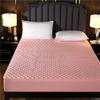 CFYCYHDZHT Breathable Bed Sets Brushed Quilted Thicker Bed Sheet, Bedroom Hotel Homestay Solid Color Non Slip Mattress Protector Bed Cover Pink 120200cm view 1