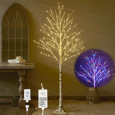 Hairui Lighted Birch Tree with 330L Warm White and Multi Color Fairy Lights 8 Functions 6FT, Faux Tree with Lights for Indoor Outdoor Christmas Party Easter Decoration