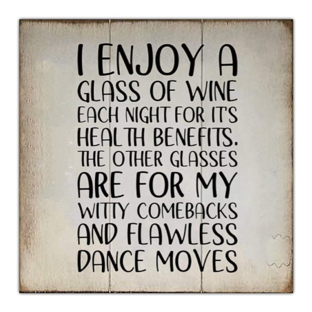 Aihesui Wood Signs Wall Hanging Wall Decoration I Enjoy a Glass of Wine Each Night Signs for Living Room Kitchen Batheroom Bedroom Office School 12x12inch