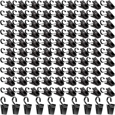 BIHRTC Pack of 100 Curtain Clips Stainless Steel Clips Strong Party Wire Light Holder Black Curtain Clips with Hooks Wide Flat for Shower Photos Light Arts Crafts Display Outdoor Indoor