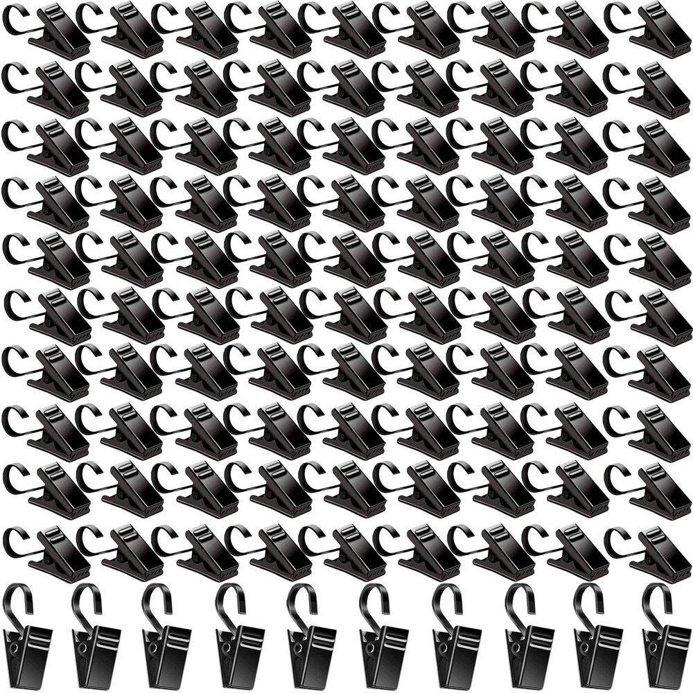 BIHRTC Pack of 100 Curtain Clips Stainless Steel Clips Strong Party Wire Light Holder Black Curtain Clips with Hooks Wide Flat for Shower Photos Light Arts Crafts Display Outdoor Indoor