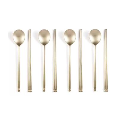 Anseongmachum Brass Flatware Set,4 spoons, 4 chopsticks for 4 People