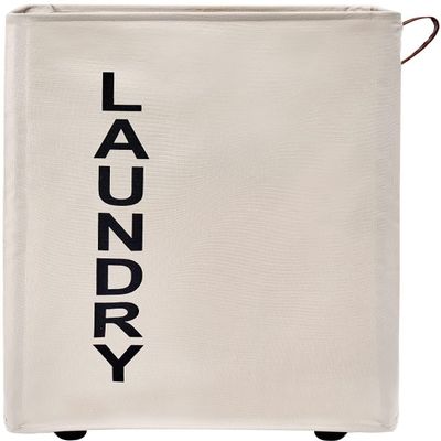 92L Large Laundry Hamper with Leather Handle,Standable Laundry Basket with Wheels ,Large Hamper,Rolling Laundry Basket White