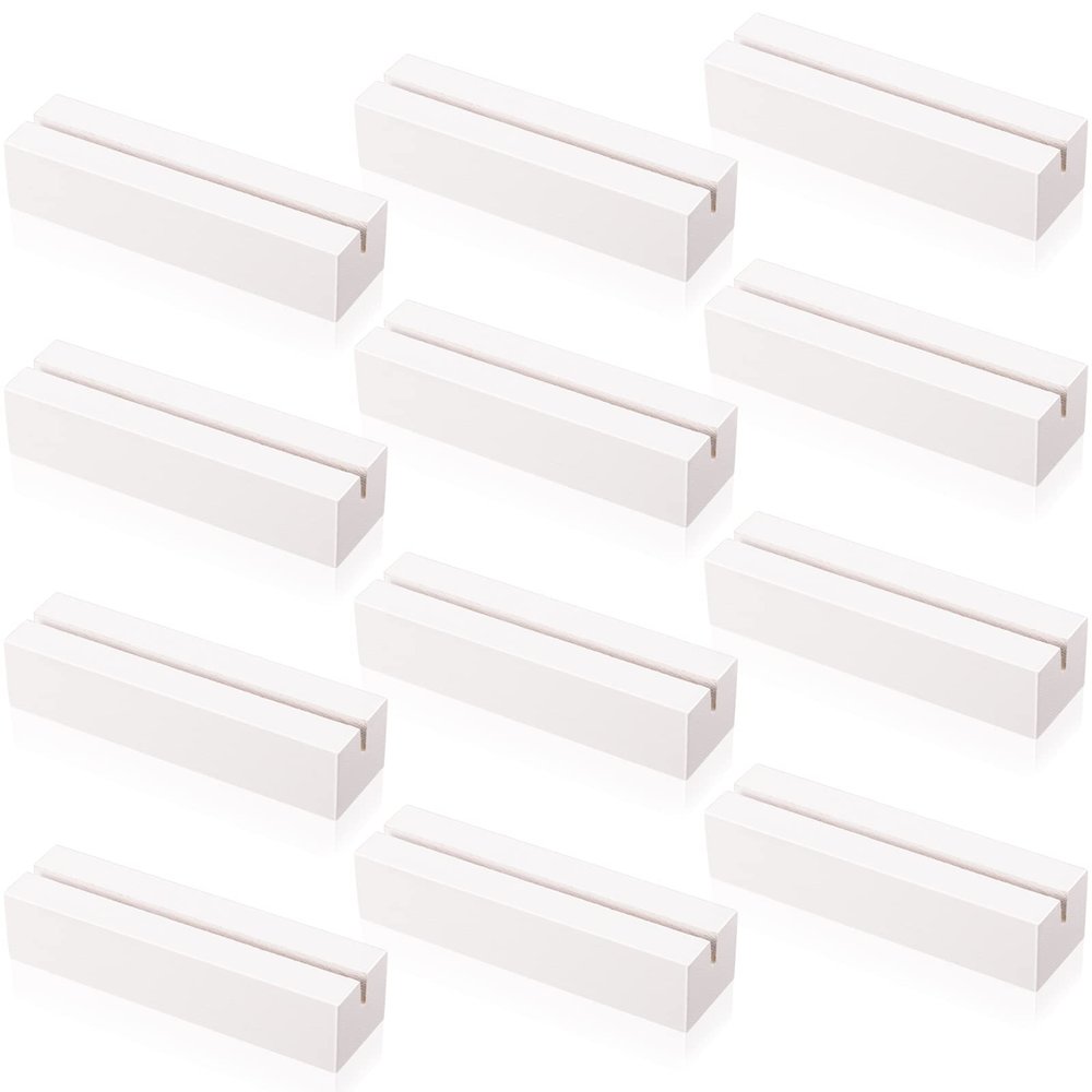 12 Pieces Wood Place Holders Wood Sign Table Number Stands Name Card Holder for Wedding Party Events Decoration(4.6x1.1x1 Inch,White)