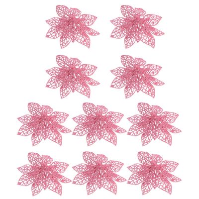 FOMIYES Christmas Glitter Poinsettia, 10Pcs Pink Glitter Poinsettia Christmas Tree Ornament s Flowers Decor Ornament, Artificial Flower for Xmas/Wedding/Wreath/Garland Decor