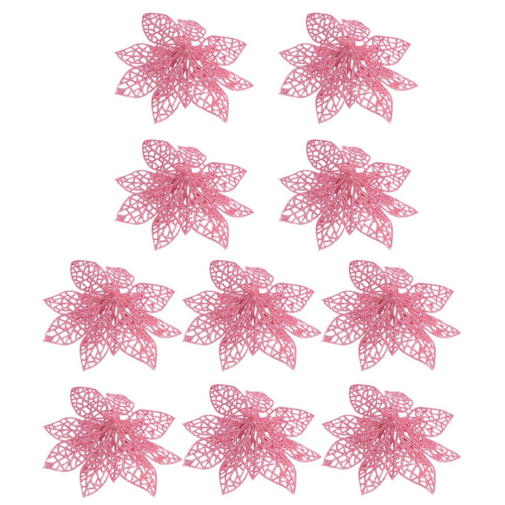 FOMIYES Christmas Glitter Poinsettia, 10Pcs Pink Glitter Poinsettia Christmas Tree Ornament s Flowers Decor Ornament, Artificial Flower for Xmas/Wedding/Wreath/Garland Decor