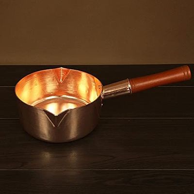 18CM Pure Copper Small Milk Pot Cooking Pot with Wooden Handle Snow Pan Fried Egg Pan (Plain Induction)