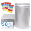 50 Pack Extra Thick 9.4 Mil 7''x10''-1 Quart Mylar Bags for Long-term Food Storage with 50 Labels,Resealable Smell Proof Heat Sealable Bags for Edible Packaging,Stand-up Foil Pouch Bag for Rice Tea view 1