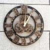 Clock Silent Roman Numerals Clock Gear Clock, 3D Decorative Gear Wall Clock, Wooden Home Decor Round Wall Clock, Indoor Home Decorative ClockGold and Slive view 1