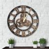 Clock Silent Roman Numerals Clock Gear Clock, 3D Decorative Gear Wall Clock, Wooden Home Decor Round Wall Clock, Indoor Home Decorative ClockGold and Slive view 2
