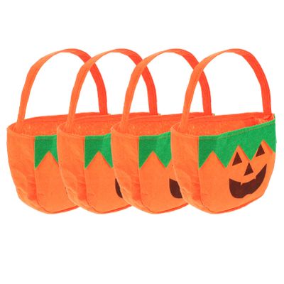 DOITOOL 4-Pack Halloween Candy Bag Non-Woven Pumpkin Pouch for Party Favor Storage Toys (Cartoon Design)
