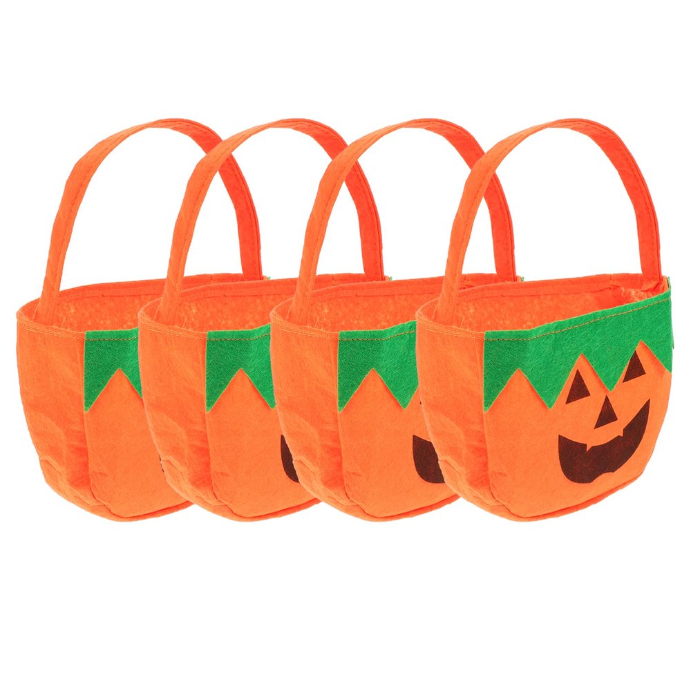 DOITOOL 4-Pack Halloween Candy Bag Non-Woven Pumpkin Pouch for Party Favor Storage Toys (Cartoon Design)