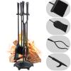 FEED GARDEN Fireplace Tools Set 5 Pieces Modern 32 Inch Outdoor Wrought Iron Fireplace Accessories Set with Log Holder Poker, Tong, Shovel, Brush, Base, Black view 1