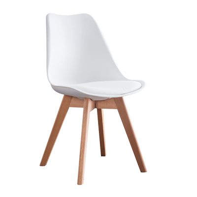 Modern Style Chair Dining Chairs, Upholstered PU Faux Leather Side Chair with Beech Wood Legs,for Kitchen, Dining, Bedroom, Living Room Chair (Color : White)