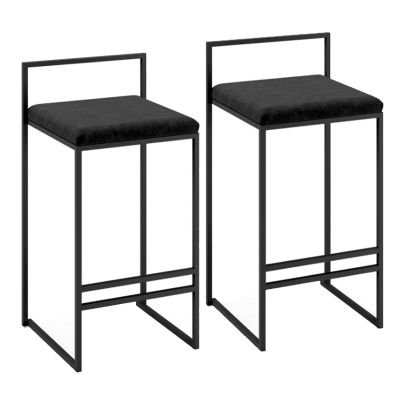 Barstools 2 Pcs 65CM Dining Chair | Full Backed Black Metal Bar Stools, Flannel Cushion Seat with Footrest & Back Pub | Caf Kitchen Stool Max. Load 200KG for Bistro Pub Caf Island Kitchen