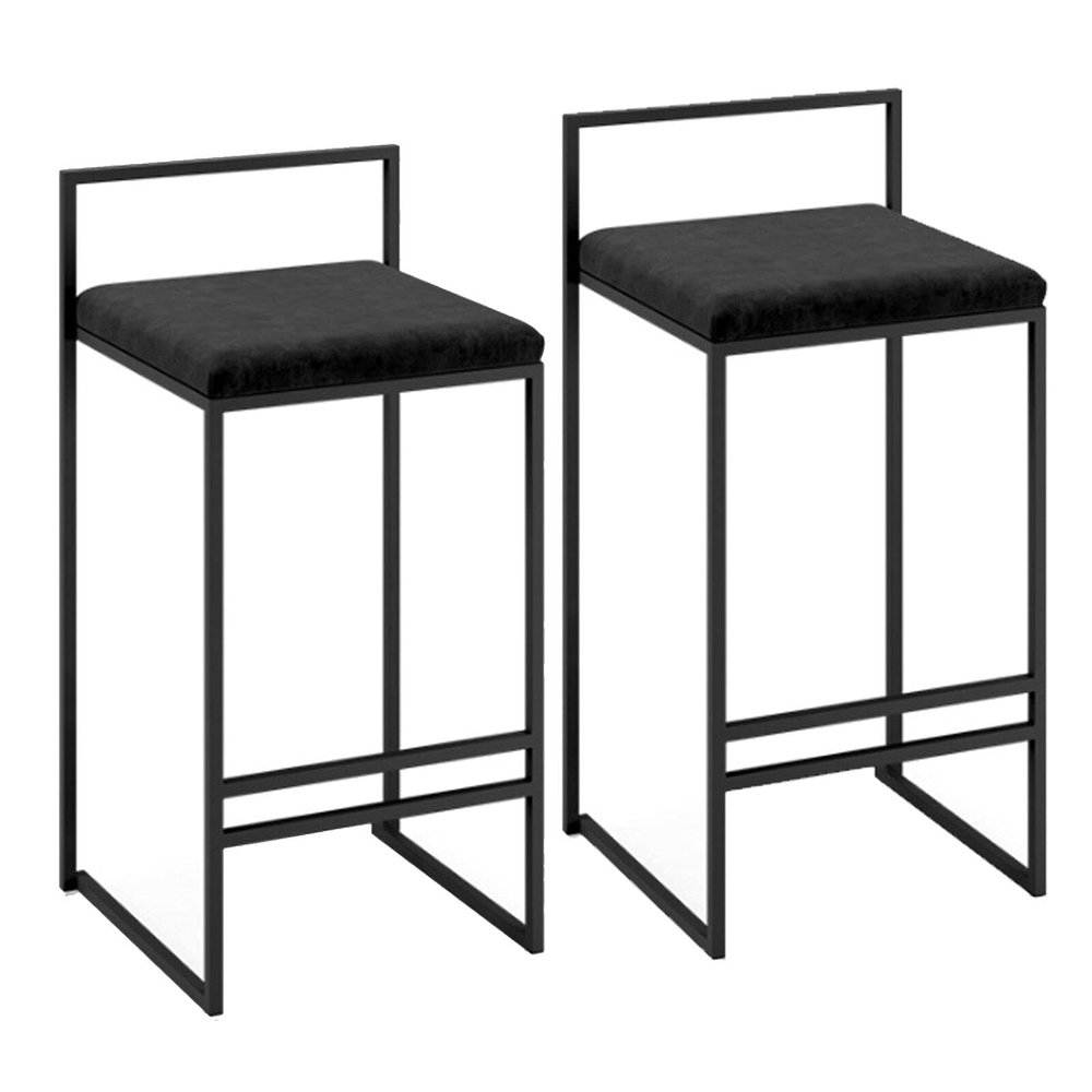 Barstools 2 Pcs 65CM Dining Chair | Full Backed Black Metal Bar Stools, Flannel Cushion Seat with Footrest & Back Pub | Caf Kitchen Stool Max. Load 200KG for Bistro Pub Caf Island Kitchen
