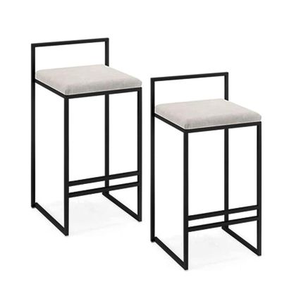 Barstools 2 Pcs 65CM Dining Chair | Full Backed Black Metal Bar Stools, Flannel Cushion Seat with Footrest & Back Pub | Caf Kitchen Stool Max. Load 200KG for Bistro Pub Caf Island Kitchen