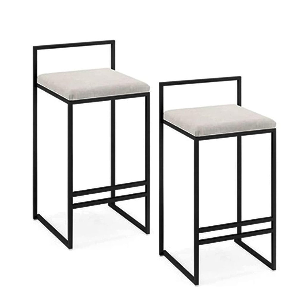 Barstools 2 Pcs 65CM Dining Chair | Full Backed Black Metal Bar Stools, Flannel Cushion Seat with Footrest & Back Pub | Caf Kitchen Stool Max. Load 200KG for Bistro Pub Caf Island Kitchen