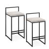 Barstools 2 Pcs 65CM Dining Chair | Full Backed Black Metal Bar Stools, Flannel Cushion Seat with Footrest & Back Pub | Caf Kitchen Stool Max. Load 200KG for Bistro Pub Caf Island Kitchen view 1