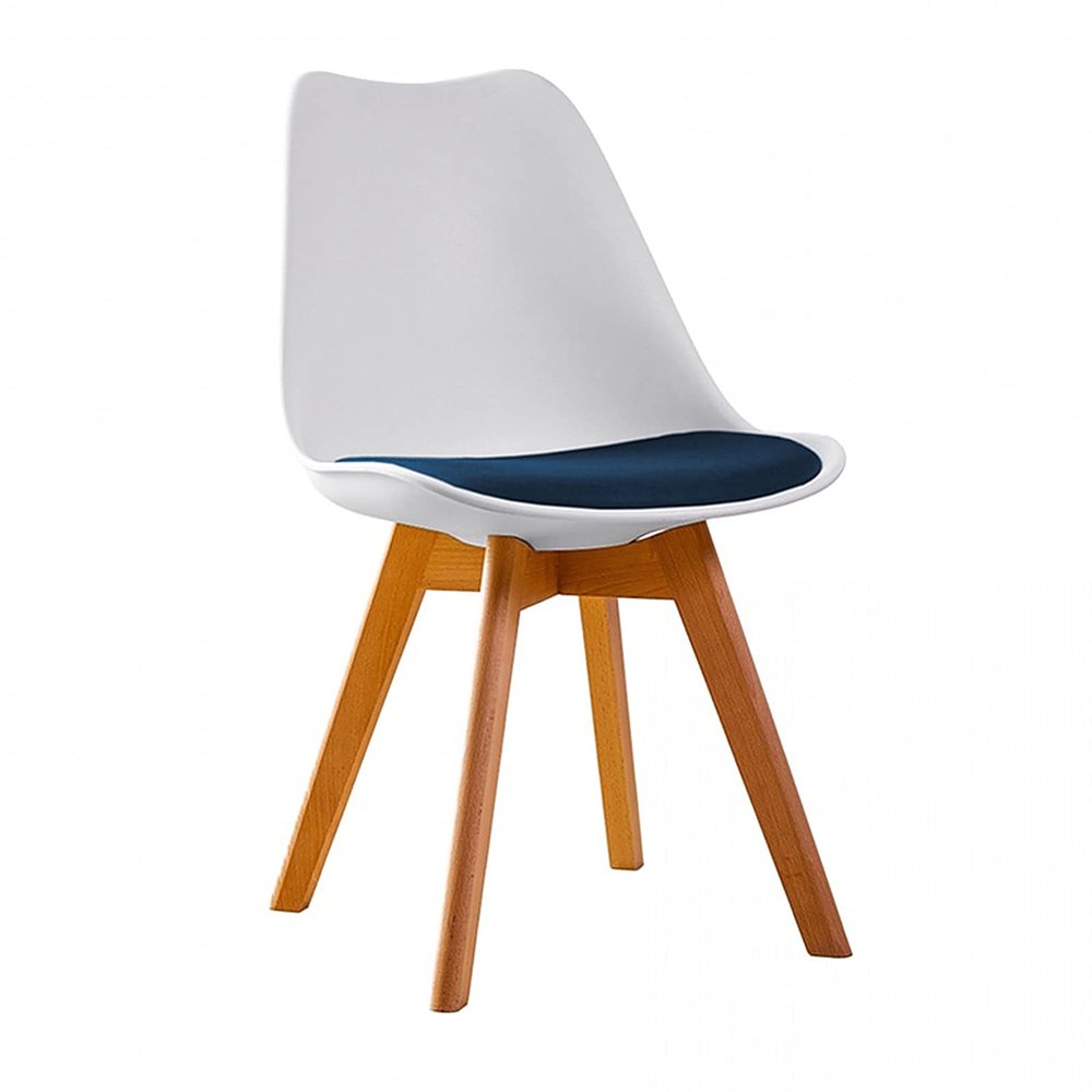 Modern Style Chair Dining Chairs, Upholstered PU Faux Leather Side Chair with Beech Wood Legs,for Kitchen, Dining, Bedroom, Living Room Chair (Color : White Blue)