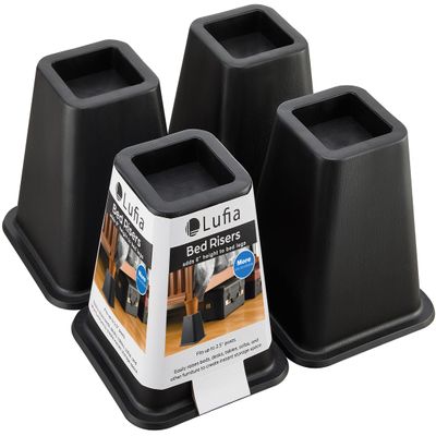 Lufia Bed Furniture Risers Heavy Duty, Stackable Bed Lifts Risers for Sofa, Table, Couch, Chair or Desk, Set of 4 Bed Lifts (Black, 6 inch)