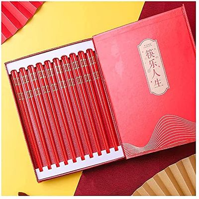 EIERFSKIOT Chopsticks Reusable chop Sticks Reusable Porcelain Chopsticks Gift Set of 10 Pairs,Ceramic Chinese Chopsticks for Family Dinner Non Slip Anti-Scalding(Color:Red;Size:24.5Cm)
