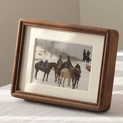 Solid Wood Photo Frame,Black Walnut Round Corner Photo Frame,Standing and Wall Mounted Vintage Handmade Solid Wooden Picture Frames with Glass Cover,6inch