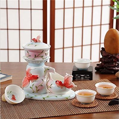 JINCAN Enamel porcelain color semi-automatic goldfish kung fu ceramic cup tea set creative personality Chinese cup