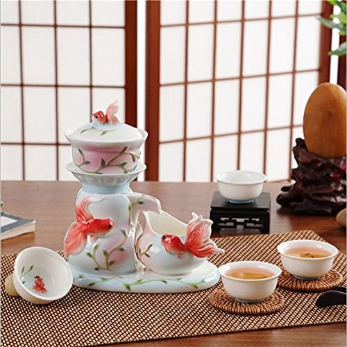 JINCAN Enamel porcelain color semi-automatic goldfish kung fu ceramic cup tea set creative personality Chinese cup