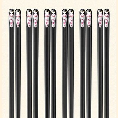 EIERFSKIOT Chopsticks Reusable chop Sticks Fiberglass Chopsticks Set Reusable 12 Pairs Alloy Chopsticks for Daily Use and Family Dinner Anti-Skid(Color:A;Size:24.3Cm)
