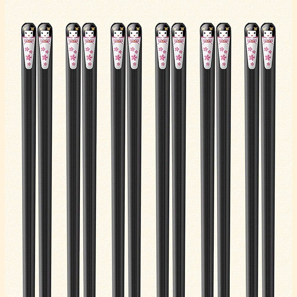EIERFSKIOT Chopsticks Reusable chop Sticks Fiberglass Chopsticks Set Reusable 12 Pairs Alloy Chopsticks for Daily Use and Family Dinner Anti-Skid(Color:A;Size:24.3Cm)