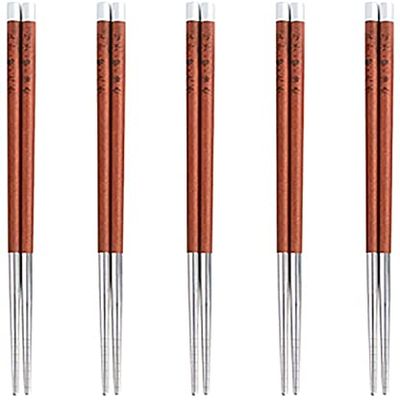 EIERFSKIOT Chopsticks Reusable chop Sticks Reusable Metal Chopsticks Food Grade Stainless Steel Chopstick 5 Pairs for Sushi Noodle Hot Pot Lightweight Travel(Color:C;Size:25Cm)
