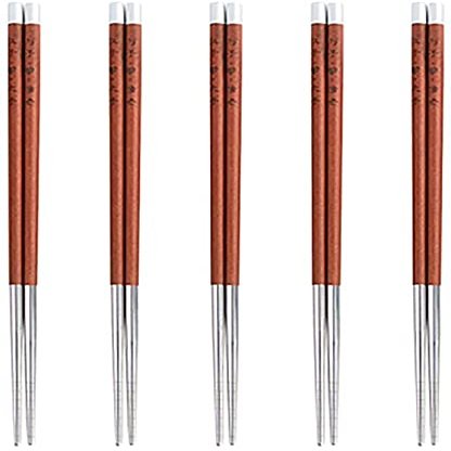 EIERFSKIOT Chopsticks Reusable chop Sticks Reusable Metal Chopsticks Food Grade Stainless Steel Chopstick 5 Pairs for Sushi Noodle Hot Pot Lightweight Travel(Color:C;Size:25Cm)