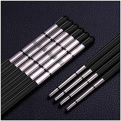 EIERFSKIOT Chopsticks Reusable chop Sticks 10 Pairs Metal Chopsticks Set Reusable Chinese Chopstick for Sushi Noodle Rice Non-Slip Heat Insulating Tableware(Color:Black;Size:23Cm)