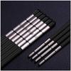 EIERFSKIOT Chopsticks Reusable chop Sticks 10 Pairs Metal Chopsticks Set Reusable Chinese Chopstick for Sushi Noodle Rice Non-Slip Heat Insulating Tableware(Color:Black;Size:23Cm) view 1