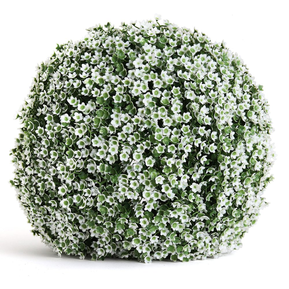 3rd Street Inn Medium Baby's Breath Topiary Ball - Artificial Plant Set - Indoor/Outdoor Wedding Party Decor - Faux Foliage Garden Sphere - Tree and Bush Substitute (11", 2 Pack)