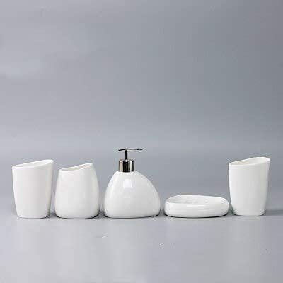 Crysdaralovebi Ceramics Bathroom Accessories Set Soap Dispenser/Toothbrush Holder/Tumbler/Soap Dish Cotton Swab Aromatherapy Bathroom Products (5)