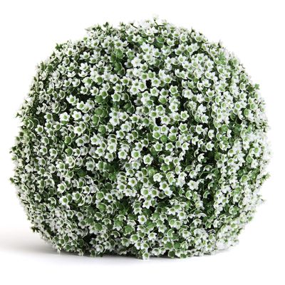 3rd Street Inn Medium Baby's Breath Topiary Ball - Artificial Plant Set - Indoor/Outdoor Wedding Party Decor - Faux Foliage Garden Sphere - Tree and Bush Substitute (11")