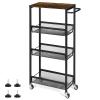 NANANARDOSO 4 Tier Slim Storage Cart, Shelving Unit for Small Space, Rolling Storage Cart with Wooden Top and Metal Handle for Narrow Space on Kitchen, Bathroom, Laundry Room, Black. view 1