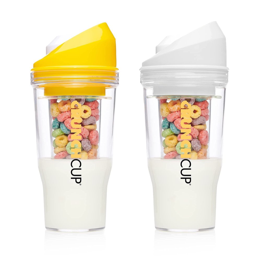 CRUNCHCUP Bundle & Save 15% on Two Portable Cereal Tumblers - No Spoon, No Bowl, It's Cereal on the Go [Yellow & White]