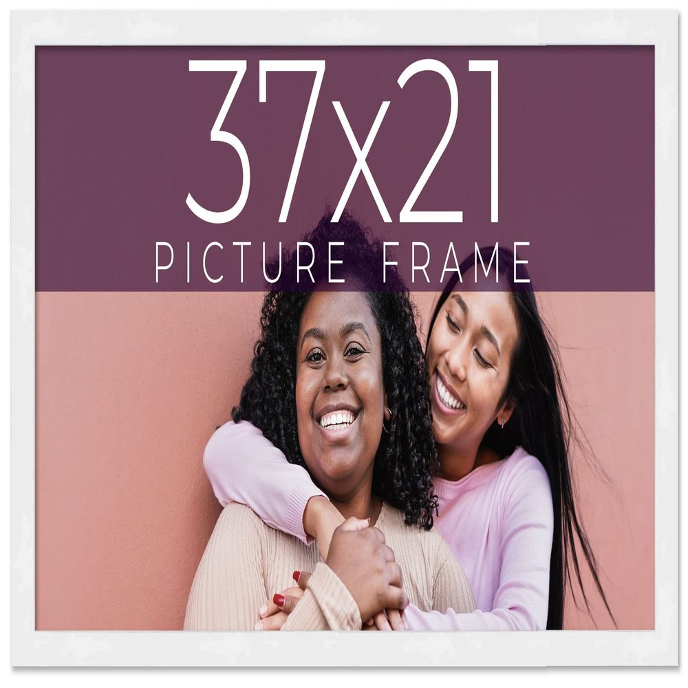 37x21 Frame White Real Wood Picture Frame Width 0.75 Inches | Interior Frame Depth 0.5 Inches | Bianca Mid Century Photo Frame Complete with UV Acrylic, Foam Board Backing & Hanging Hardware