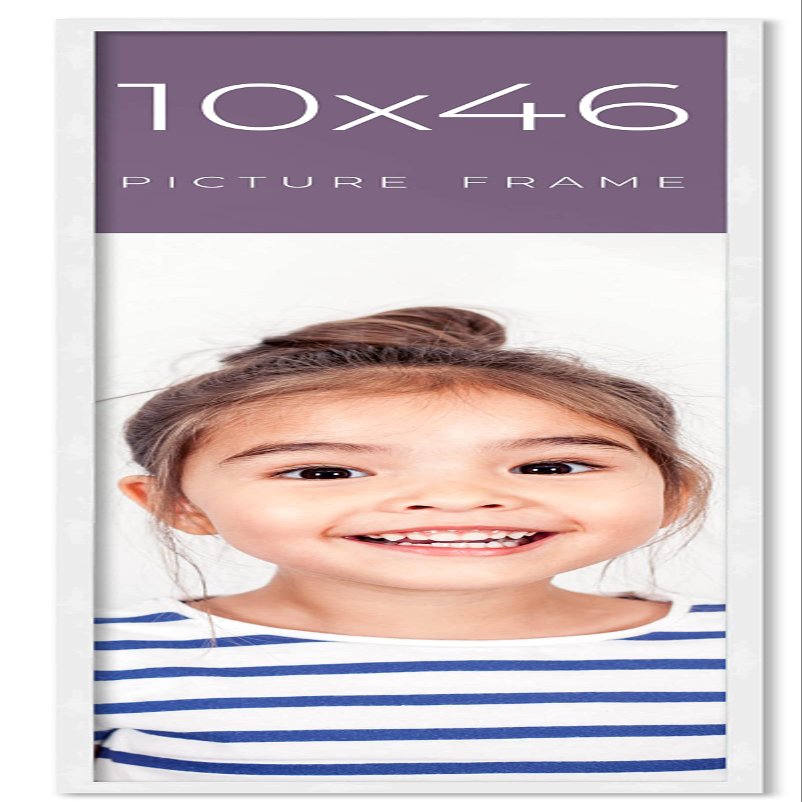 10x46 Frame White Real Wood Picture Frame Width 0.75 Inches | Interior Frame Depth 0.5 Inches | Bianca Mid Century Photo Frame Complete with UV Acrylic, Foam Board Backing & Hanging Hardware
