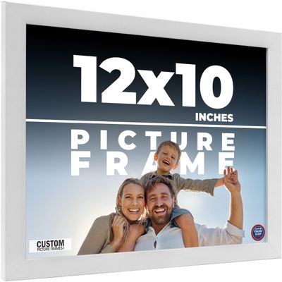 12x10 Frame White Real Wood Picture Frame Width 0.75 Inches | Interior Frame Depth 0.5 Inches | Bianca Mid Century Photo Frame Complete with UV Acrylic, Foam Board Backing & Hanging Hardware