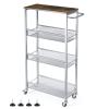 NANANARDOSO 4-Tier Slim Rolling Cart with Wood Top, Narrow Storage Organizer with Wheels & Handle for Kitchen Bathroom Laundry Room, Black, Silver. view 1