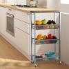 NANANARDOSO 4-Tier Slim Rolling Cart with Wood Top, Narrow Storage Organizer with Wheels & Handle for Kitchen Bathroom Laundry Room, Black, Silver. view 4