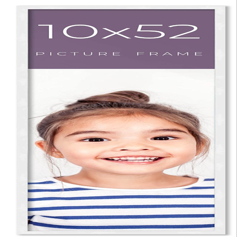 10x52 Frame White Real Wood Picture Frame Width 0.75 Inches | Interior Frame Depth 0.5 Inches | Bianca Mid Century Photo Frame Complete with UV Acrylic, Foam Board Backing & Hanging Hardware