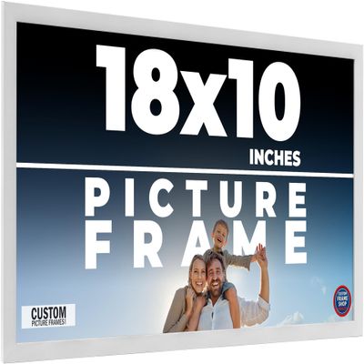 10x18 Frame White Solid Wood Picture Frame Width 0.75 Inches | Interior Frame Depth 0.5 Inches | Bianca Mid Century Photo Frame Complete with UV Acrylic, Foam Board Backing & Hanging Hardware