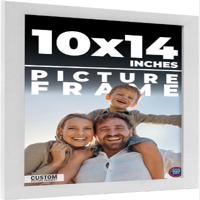 10x14 Frame White Real Wood Picture Frame Width 0.75 Inches | Interior Frame Depth 0.5 Inches | Bianca Mid Century Photo Frame Complete with UV Acrylic, Foam Board Backing & Hanging Hardware