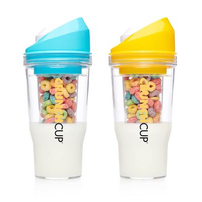 CRUNCHCUP Bundle & Save 15% on Two Portable Cereal Tumblers - No Spoon, No Bowl, It's Cereal on the Go [Blue & Yellow]