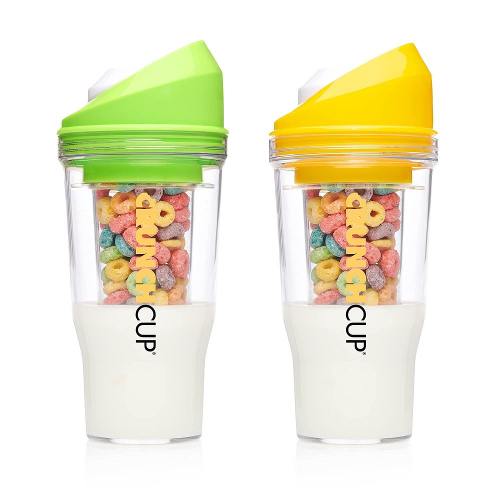 CRUNCHCUP Bundle & Save 15% on Two Portable Cereal Tumblers - No Spoon, No Bowl, It's Cereal on the Go [Green & Yellow]
